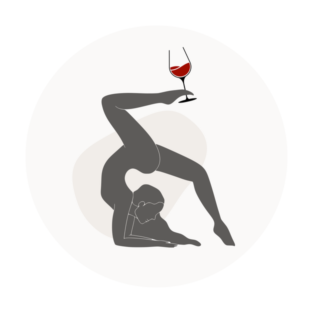 Logo Wine Yoga - kobieta w pozycji jogowej, trzymająca kieliszek w stopie.